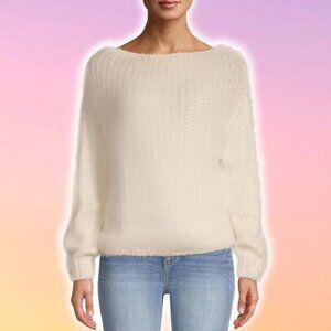 DREAMERS Fuzzy Off The Shoulder Sweater Sz Medium / Large Cream